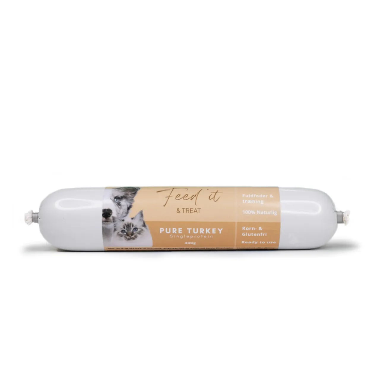 Feedit & Treat Pure Turkey 400 g - naturlig kalkunskærepølse til hund og kat